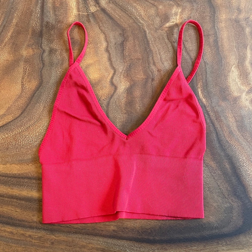 Free People Ribbed V-Neck Crop Bralette in Red